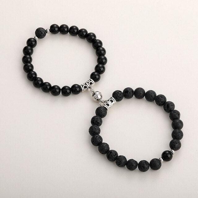 Matching Couple Charm Beads Bracelets - Natural Rock Stone Wristlets
