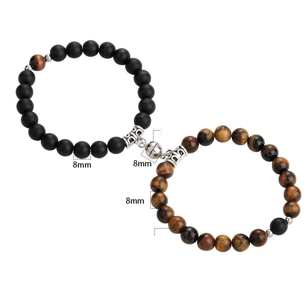 Matching Couple Charm Beads Bracelets - Natural Rock Stone Wristlets