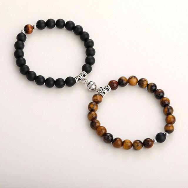 Matching Couple Charm Beads Bracelets - Natural Rock Stone Wristlets