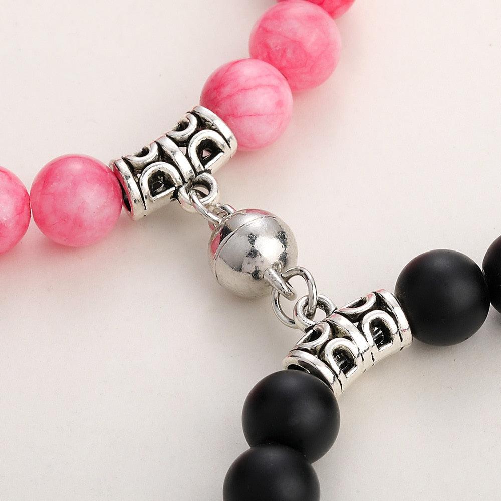 Matching Couple Charm Beads Bracelets - Natural Rock Stone Wristlets