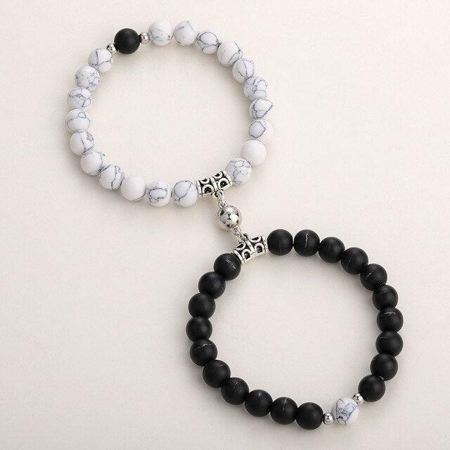 Matching Couple Charm Beads Bracelets - Natural Rock Stone Wristlets