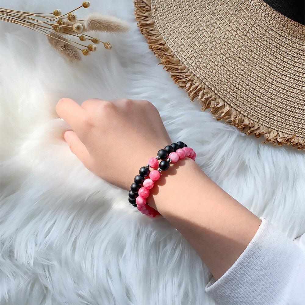 Matching Couple Charm Beads Bracelets - Natural Rock Stone Wristlets