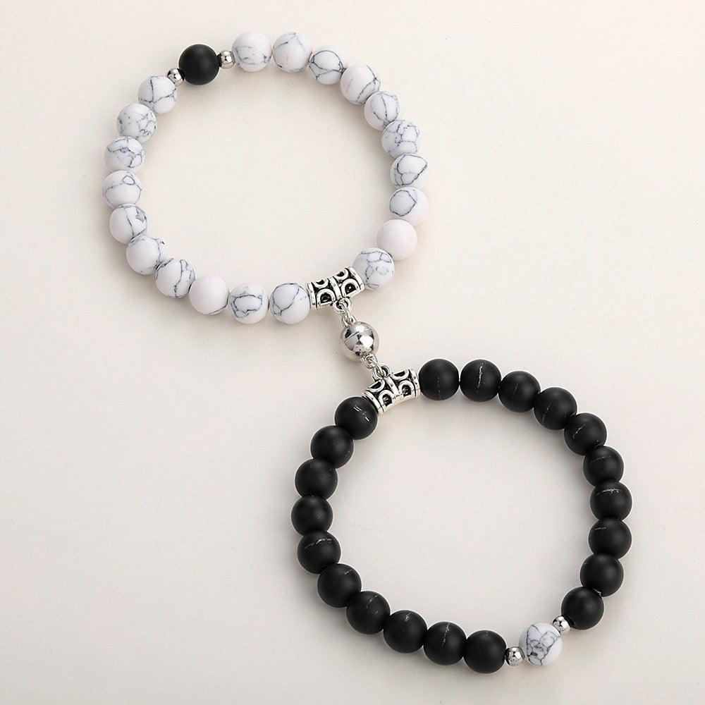 Matching Couple Charm Beads Bracelets - Natural Rock Stone Wristlets