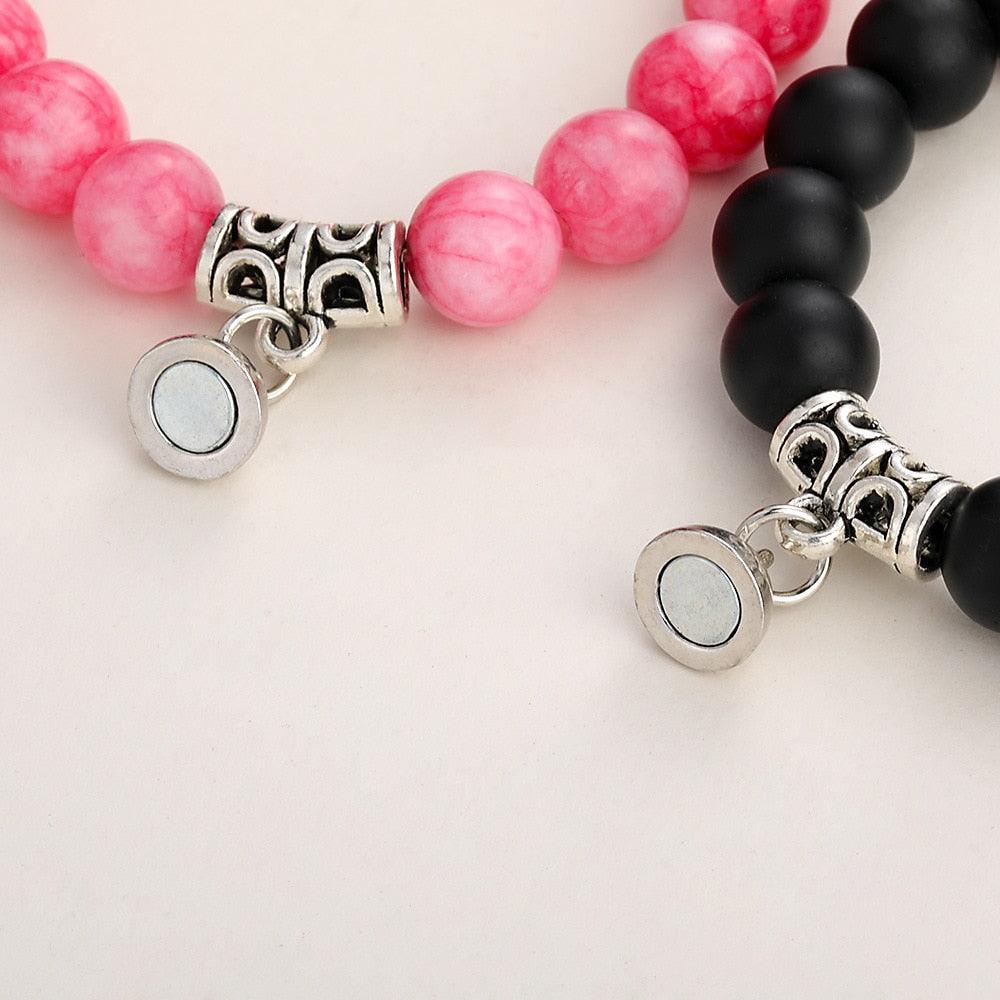 Matching Couple Charm Beads Bracelets - Natural Rock Stone Wristlets