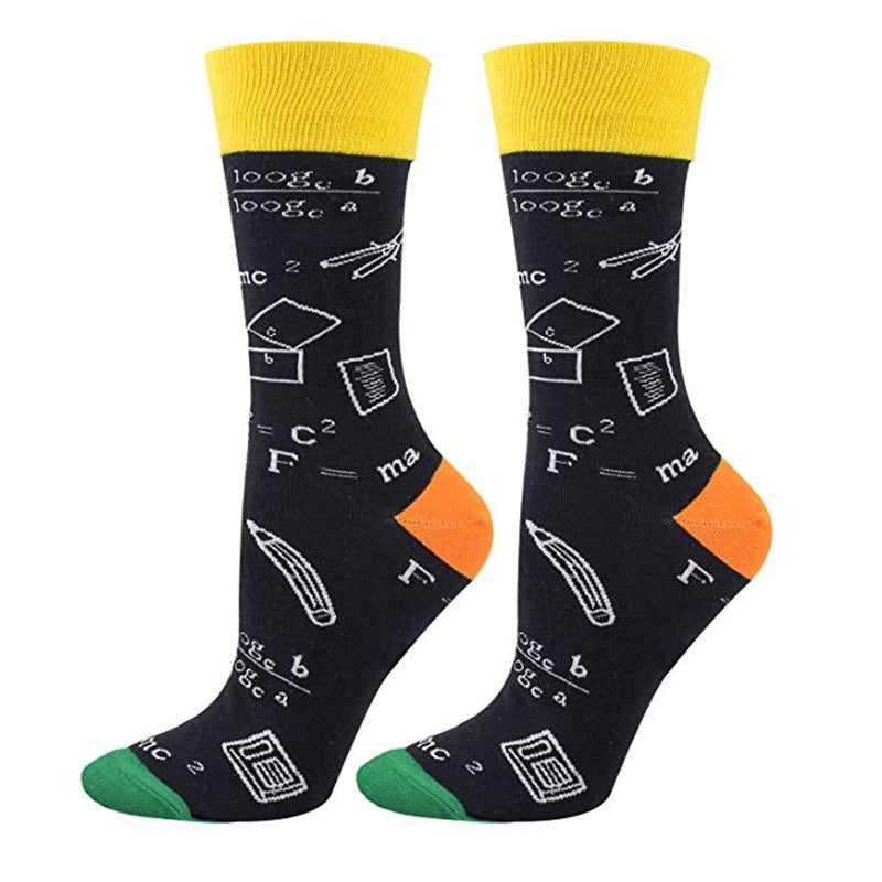 Math Print Men's Socks Space Leisure In Tube Socks Autumn And Winter New Style Cotton Socks Trendy Socks - Korvel