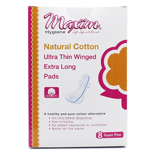 Maxim Coton Naturel Serviettes Extra Longues Ultra Minces avec Ailes - 96 Compte