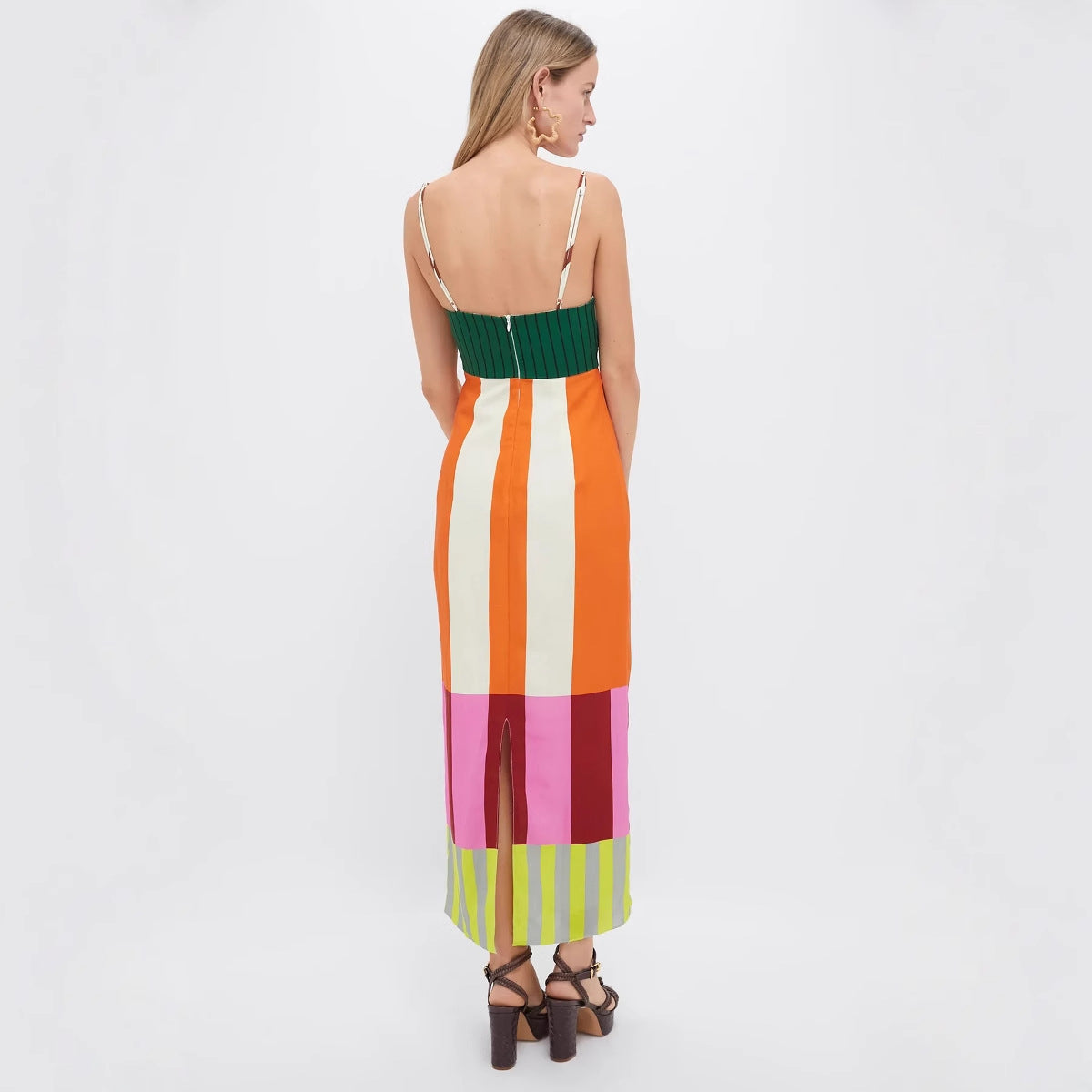 Robe élégante de longueur moyenne à blocs de couleur
