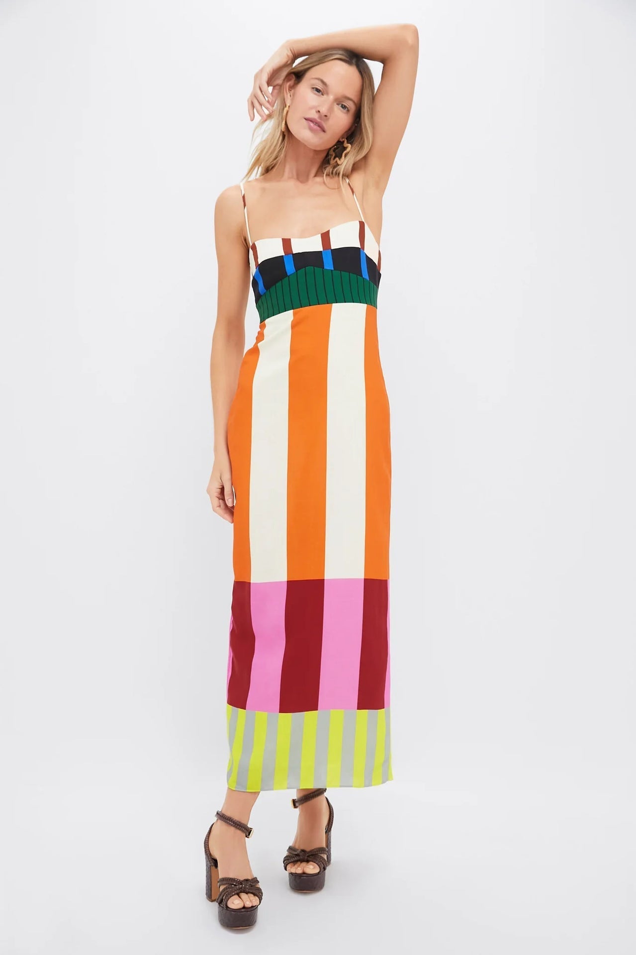Robe élégante de longueur moyenne à blocs de couleur