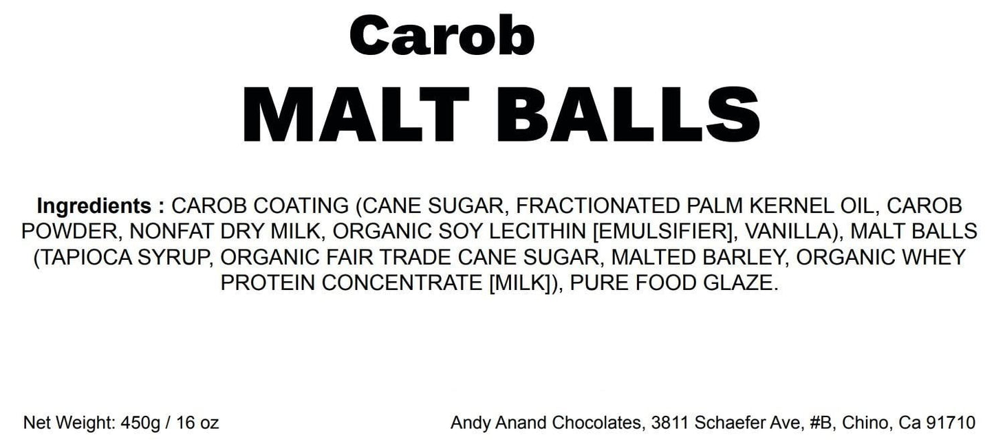 Boules de Malt au Caroube Gourmet Andy Anand - Boîte Cadeau de 1 lb