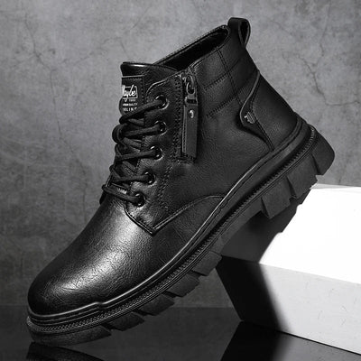 Men Retro Work Ankle Boots Autumn Winter Thick Bottom High Top Casual Boots Leather Boots Chelsea Desert Waterproof  Boots Male - Korvel