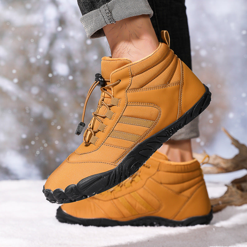 Men's and women's couple's outdoor cotton shoes, non-slip and wear-resistant hiking shoes, warm high-top plus wool boots, cold-resistant hiking shoes - Korvel