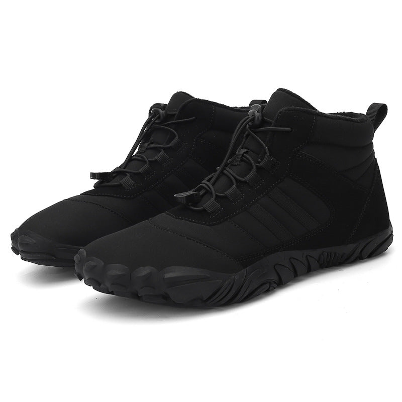 Men's and women's couple's outdoor cotton shoes, non-slip and wear-resistant hiking shoes, warm high-top plus wool boots, cold-resistant hiking shoes - Korvel