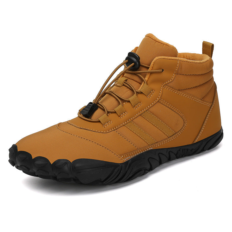 Men's and women's couple's outdoor cotton shoes, non-slip and wear-resistant hiking shoes, warm high-top plus wool boots, cold-resistant hiking shoes - Korvel