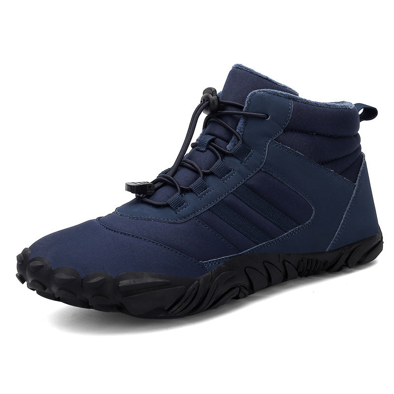 Men's and women's couple's outdoor cotton shoes, non-slip and wear-resistant hiking shoes, warm high-top plus wool boots, cold-resistant hiking shoes - Korvel