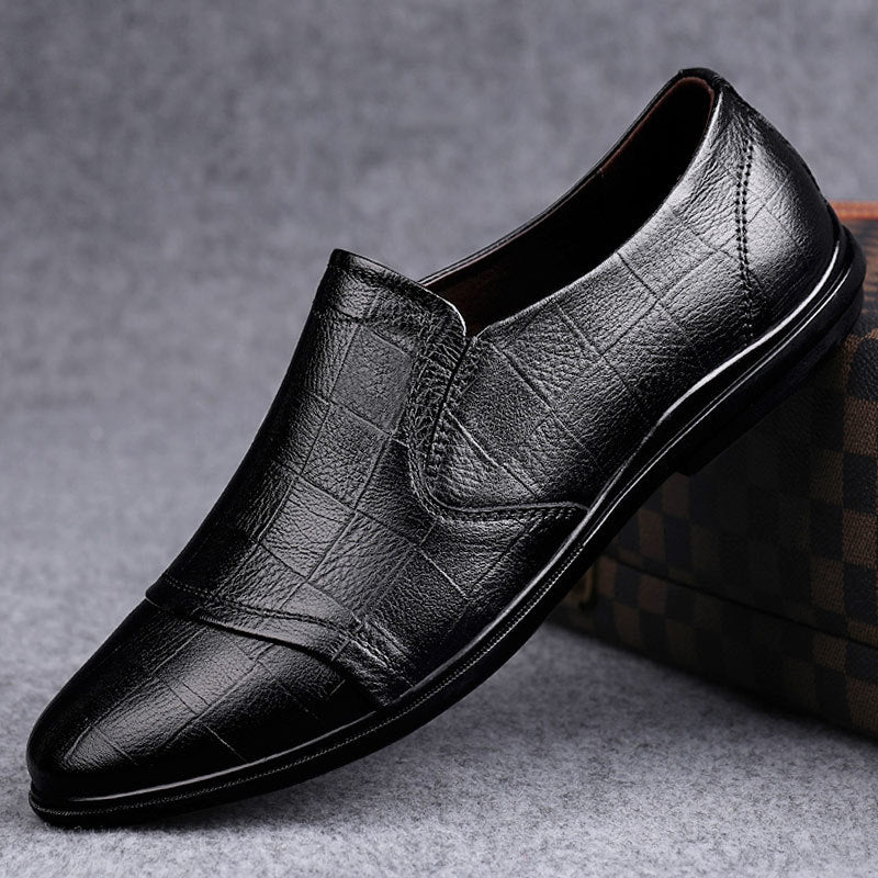 Men's bean shoes, genuine leather, fashionable, trendy, casual, youth flat bottom, low top lazy shoes - Korvel
