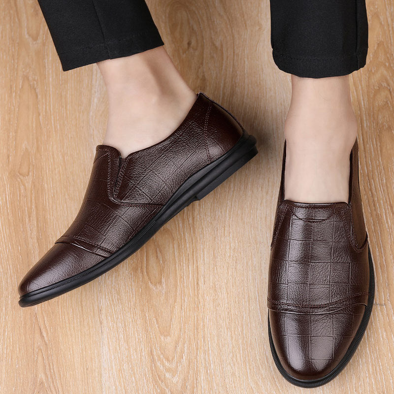 Men's bean shoes, genuine leather, fashionable, trendy, casual, youth flat bottom, low top lazy shoes - Korvel