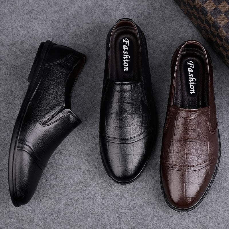 Men's bean shoes, genuine leather, fashionable, trendy, casual, youth flat bottom, low top lazy shoes - Korvel