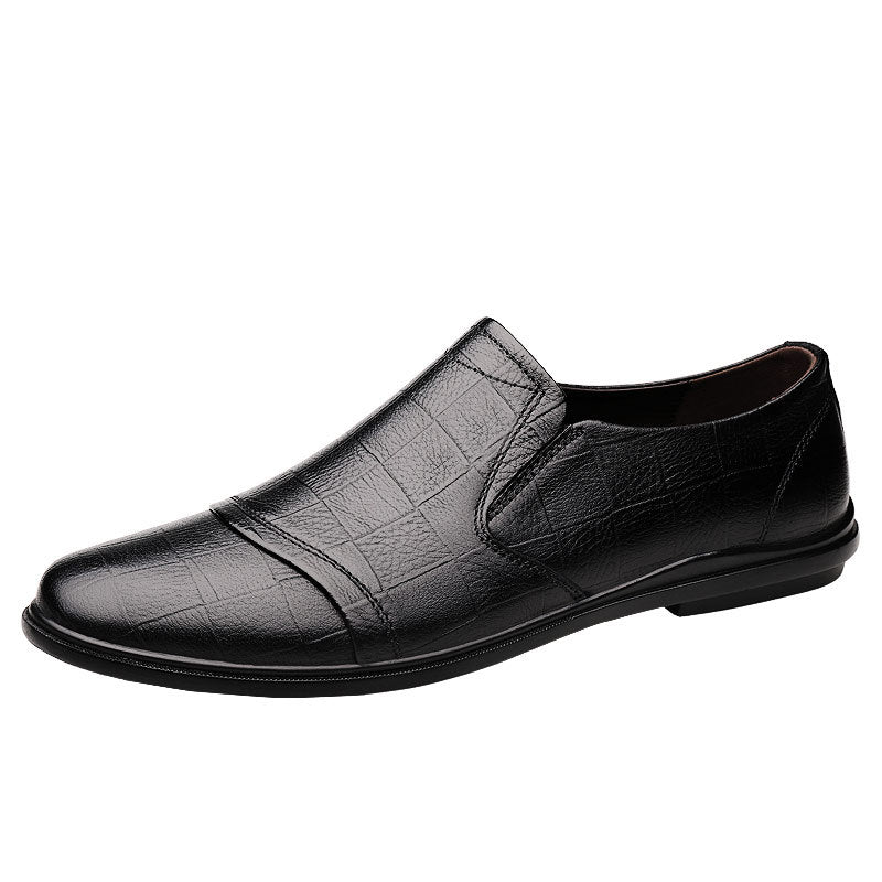 Men's bean shoes, genuine leather, fashionable, trendy, casual, youth flat bottom, low top lazy shoes - Korvel