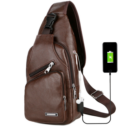 Men's Crossbody Bags Men's USB Chest Bag Designer Messenger bag Leather Shoulder Bags Diagonal Package - Korvel