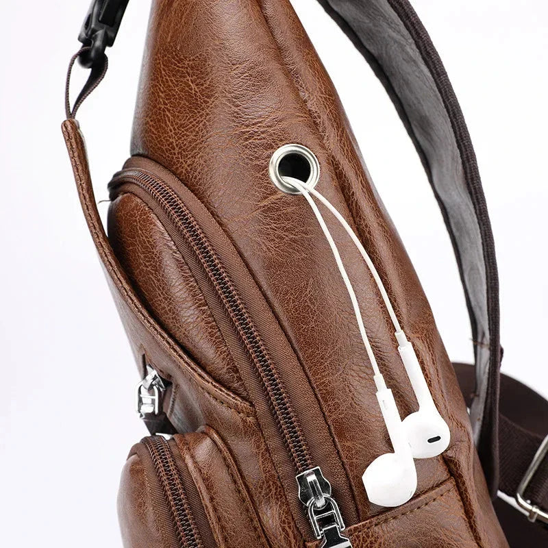 Men's Crossbody Bags Men's USB Chest Bag Designer Messenger bag Leather Shoulder Bags Diagonal Package - Korvel