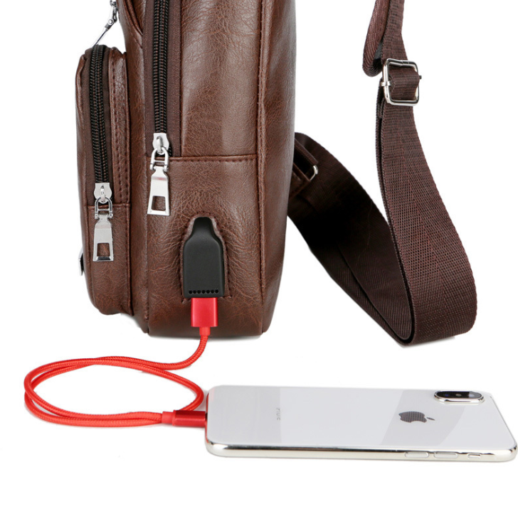 Men's Crossbody Bags Men's USB Chest Bag Designer Messenger bag Leather Shoulder Bags Diagonal Package - Korvel