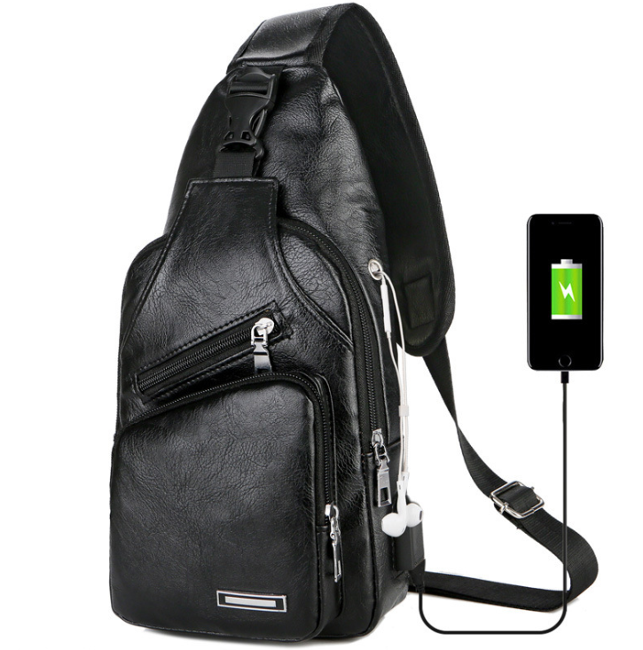 Men's Crossbody Bags Men's USB Chest Bag Designer Messenger bag Leather Shoulder Bags Diagonal Package - Korvel