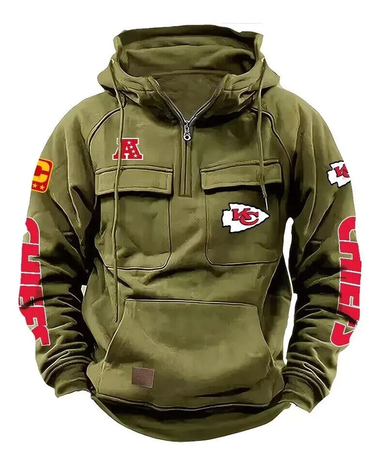 Sweatshirt à capuche rétro multi-poches pour hommes