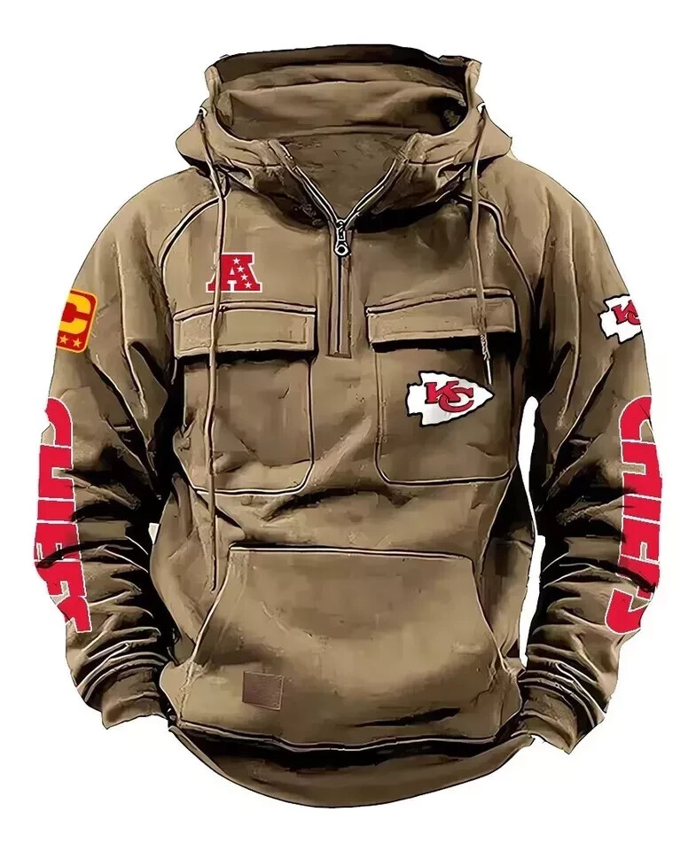 Sweatshirt à capuche rétro multi-poches pour hommes