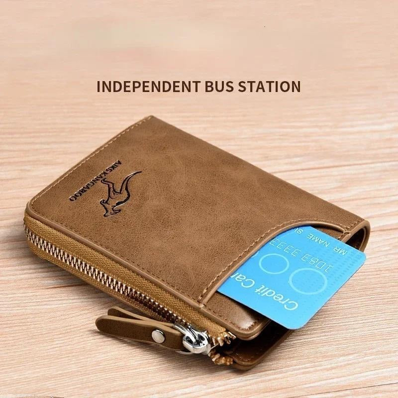 Men's  Protected PU Leather Wallet Vintage Short Purse - Korvel