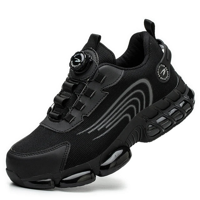 Men's safety shoes with steel toe caps anti smashing and anti piercing breathable lightweight rotating buttons for summer work - Korvel