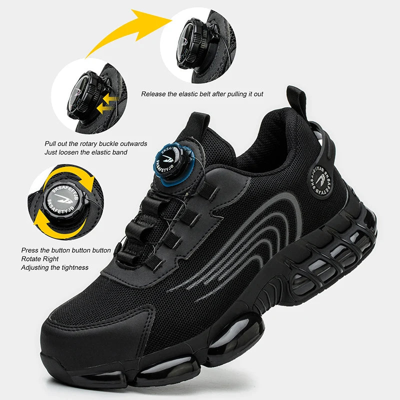 Men's safety shoes with steel toe caps anti smashing and anti piercing breathable lightweight rotating buttons for summer work - Korvel
