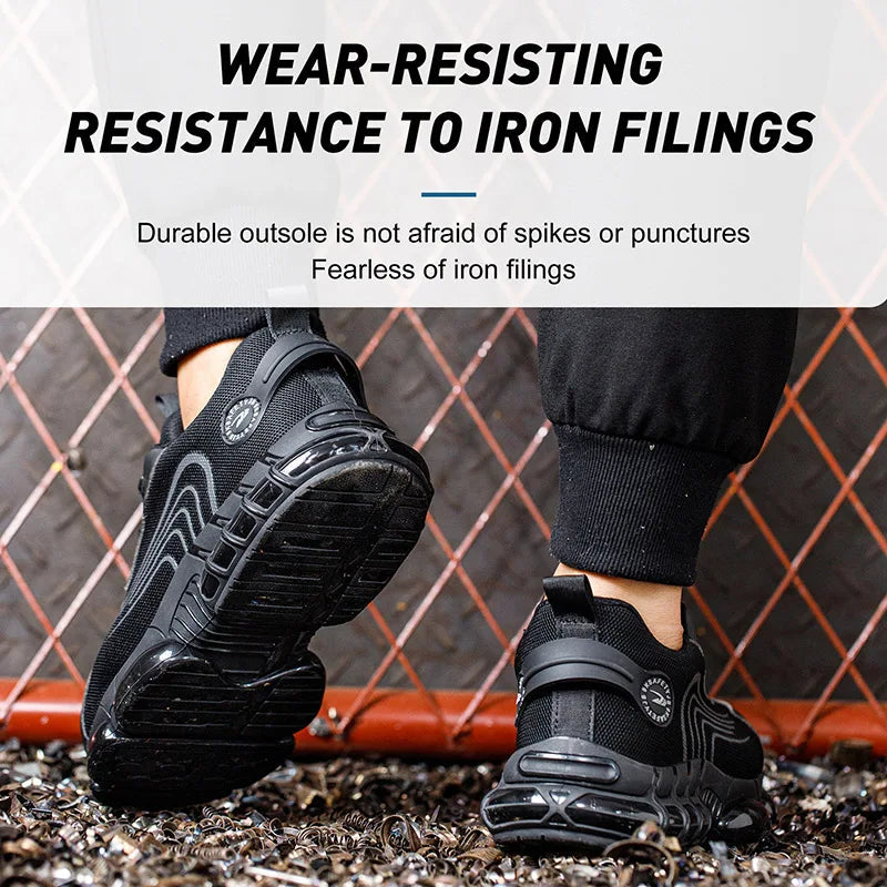 Men's safety shoes with steel toe caps anti smashing and anti piercing breathable lightweight rotating buttons for summer work - Korvel