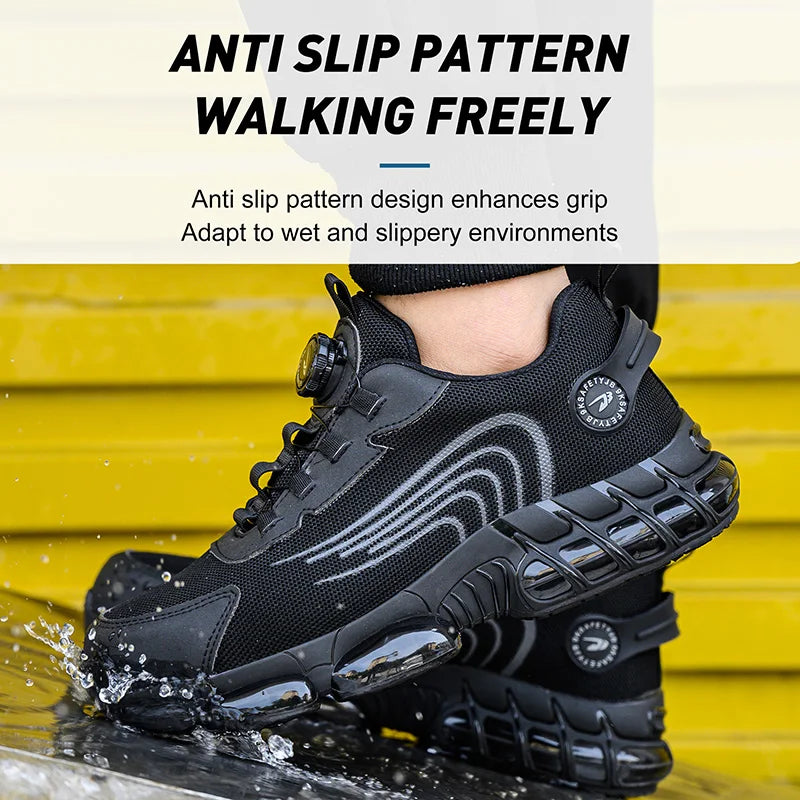 Men's safety shoes with steel toe caps anti smashing and anti piercing breathable lightweight rotating buttons for summer work - Korvel