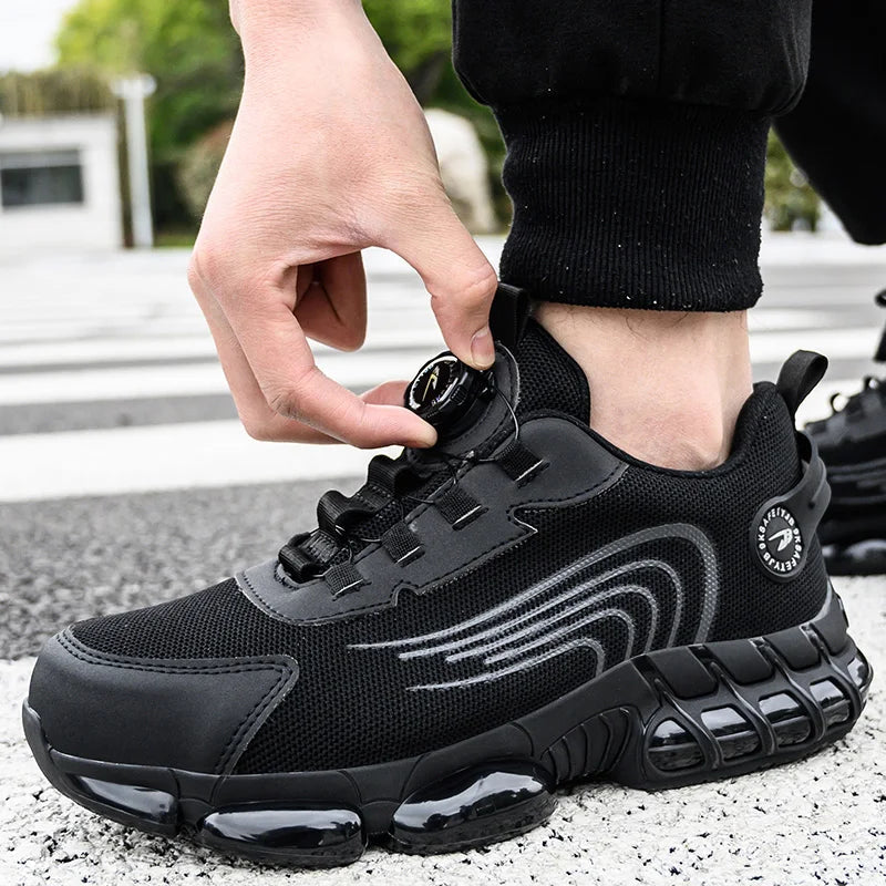Men's safety shoes with steel toe caps anti smashing and anti piercing breathable lightweight rotating buttons for summer work - Korvel