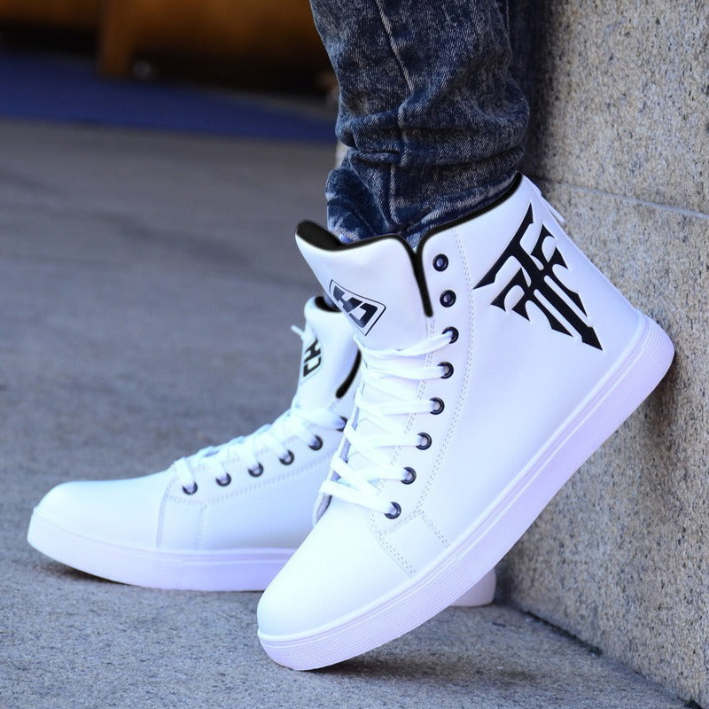 Men's shoes autumn new student sports shoes casual shoes high top board shoes Korean version trendy lace up running single shoes - Korvel