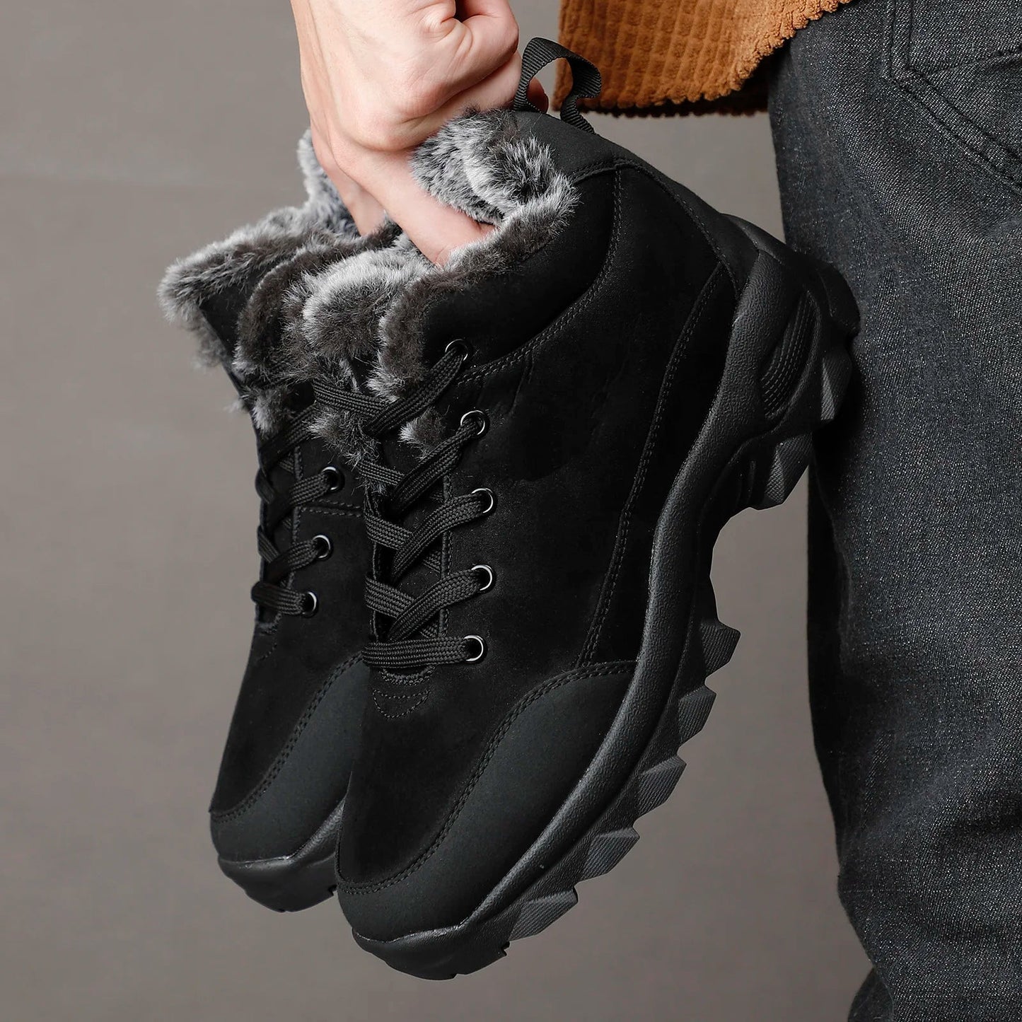 Men's snow boots with winter fleece insulation, outdoor boots, cotton shoes, lightweight boots - Korvel