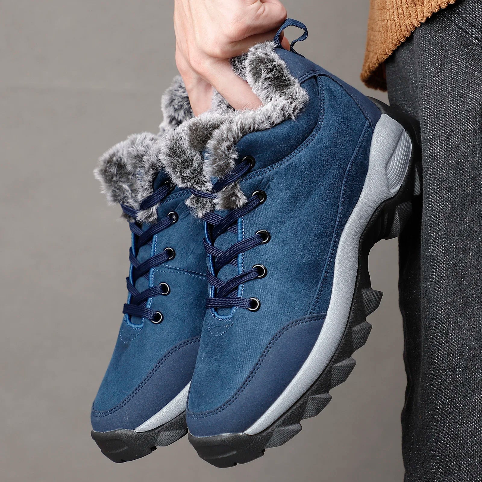 Men's snow boots with winter fleece insulation, outdoor boots, cotton shoes, lightweight boots - Korvel