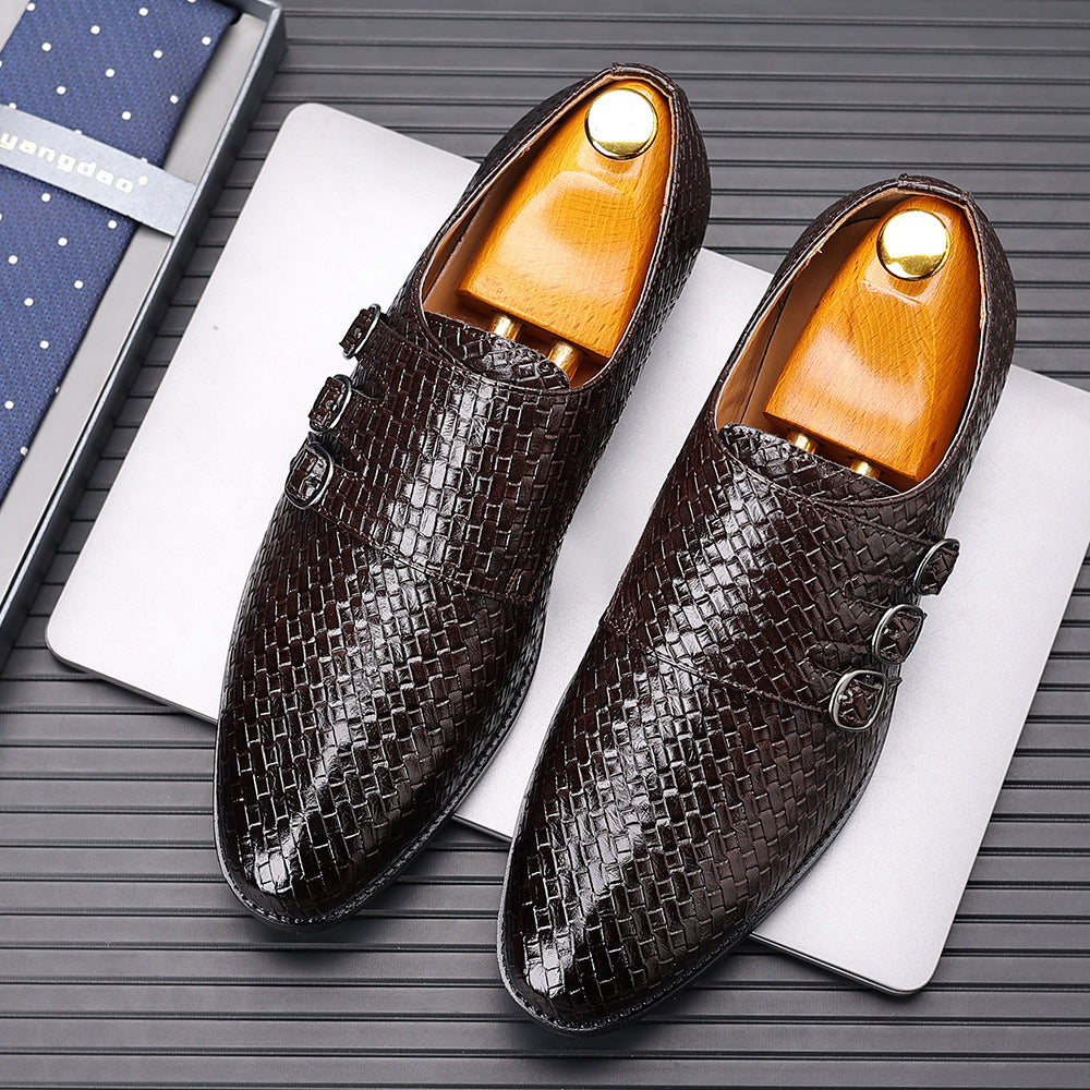 Couvre-chaussures en cuir Mengke à trois boutons pour hommes