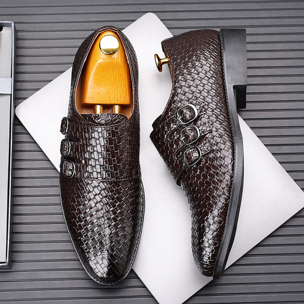Couvre-chaussures en cuir Mengke à trois boutons pour hommes