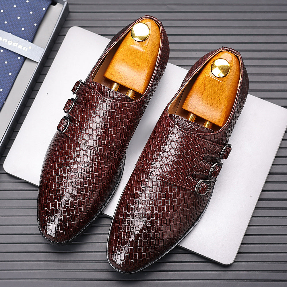 Couvre-chaussures en cuir Mengke à trois boutons pour hommes