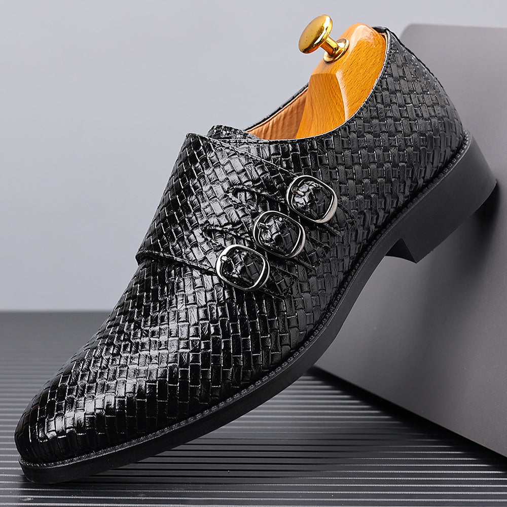 Couvre-chaussures en cuir Mengke à trois boutons pour hommes