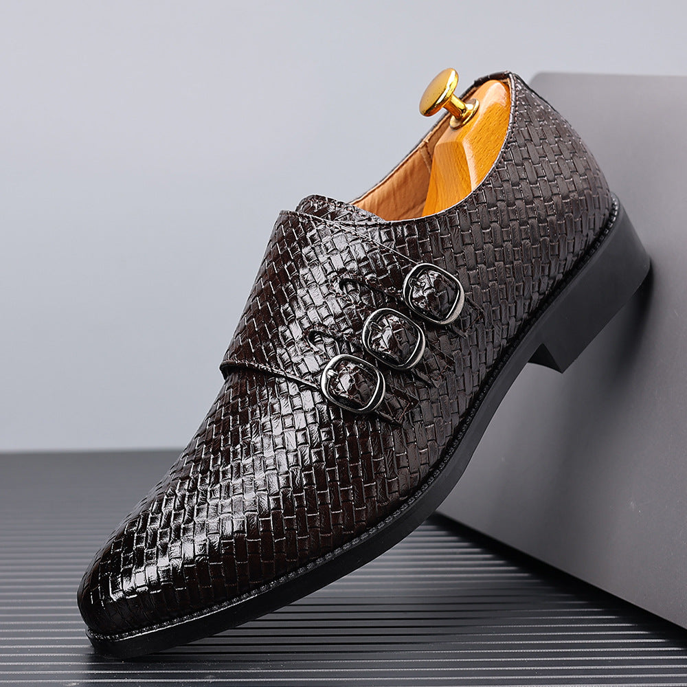 Couvre-chaussures en cuir Mengke à trois boutons pour hommes