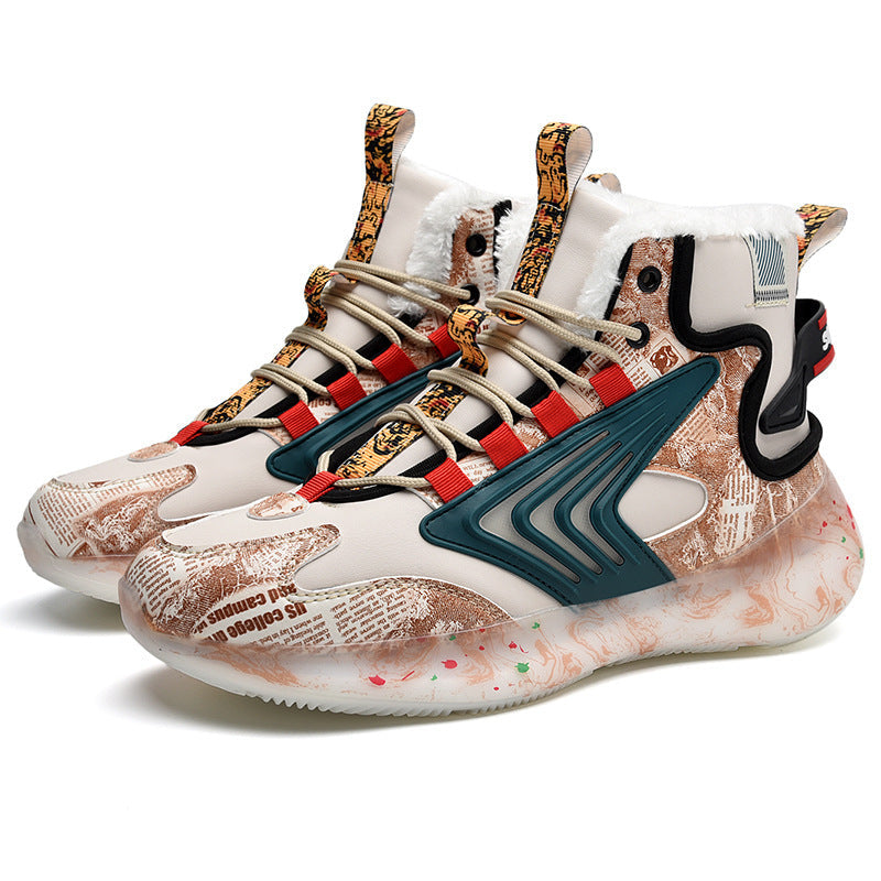 Men's trendy luminous running shoes student graffiti high-top shoes plus velvet warm sports shoes - Korvel