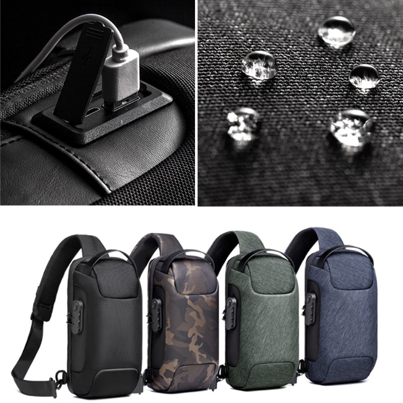 Men's Waterproof USB Oxford Crossbody Bag Anti-theft Shoulder Sling Bag Multifunction Short Travel Messenger Chest Pack For Male - Korvel