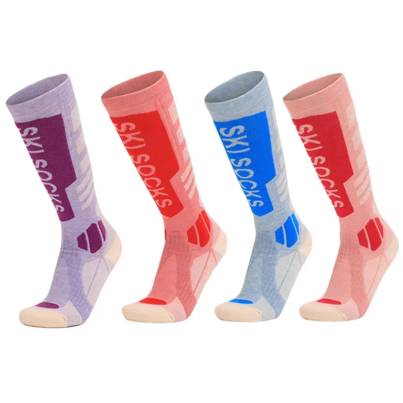 Merino wool skiing socks women's high tube hiking socks anti slip and warm outdoor sports socks - Korvel