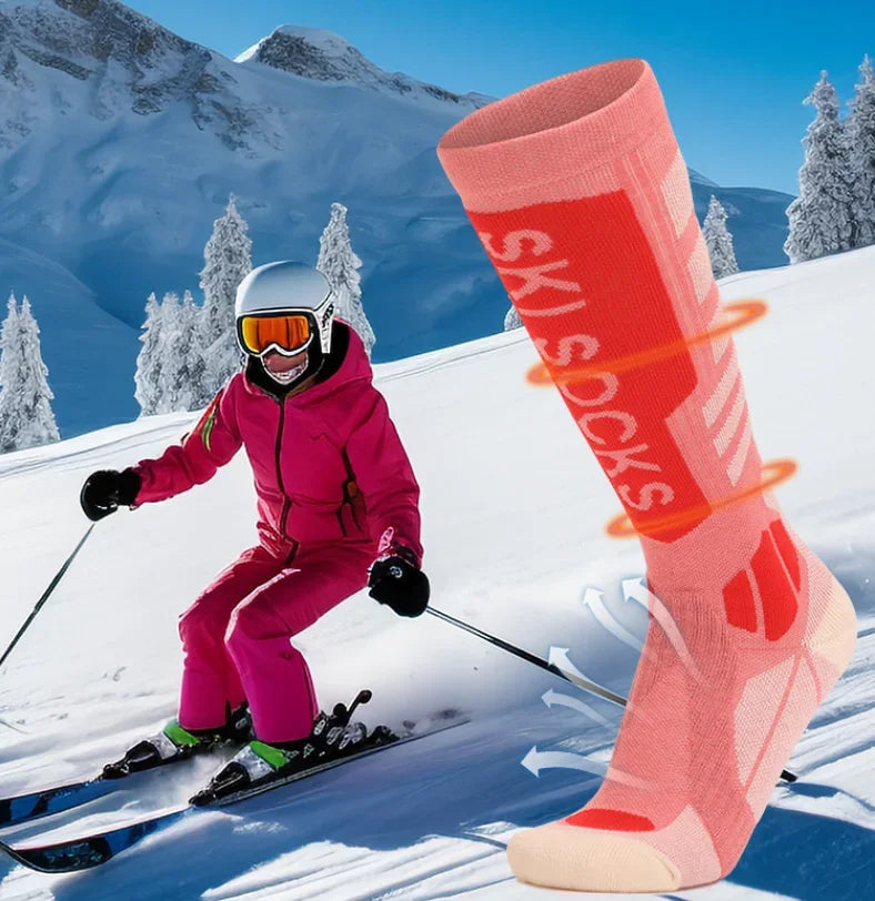 Merino wool skiing socks women's high tube hiking socks anti slip and warm outdoor sports socks - Korvel