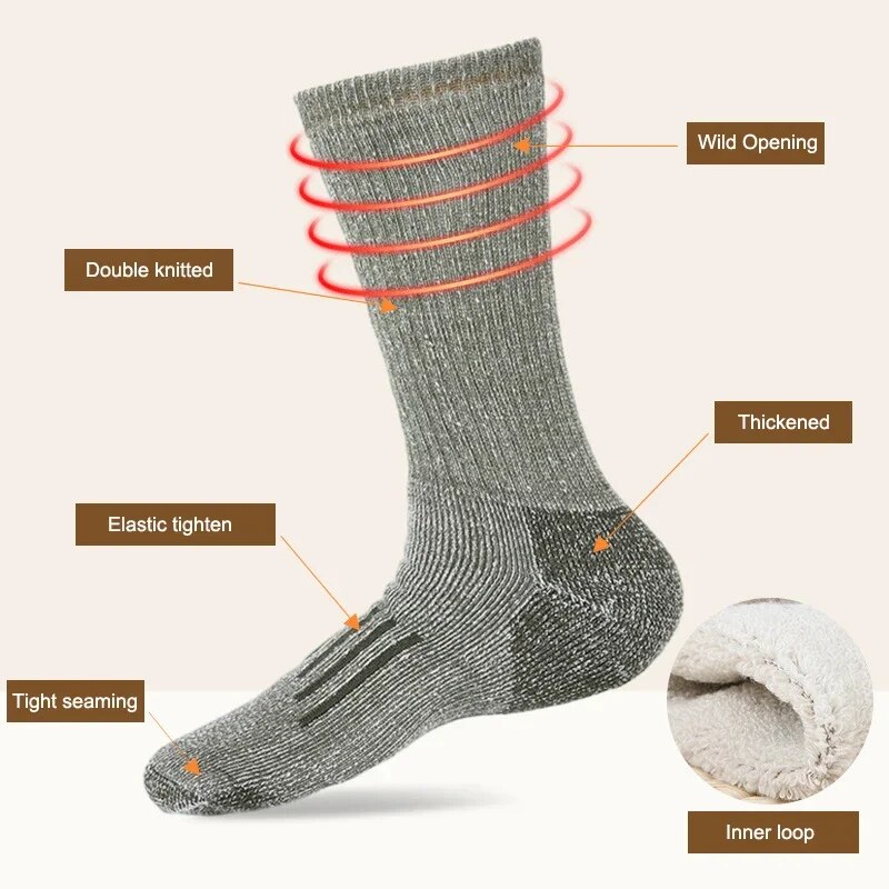 Merino wool socks hiking socks thickened warm anti slip breathable sports socks outdoor long socks for men and women - Korvel