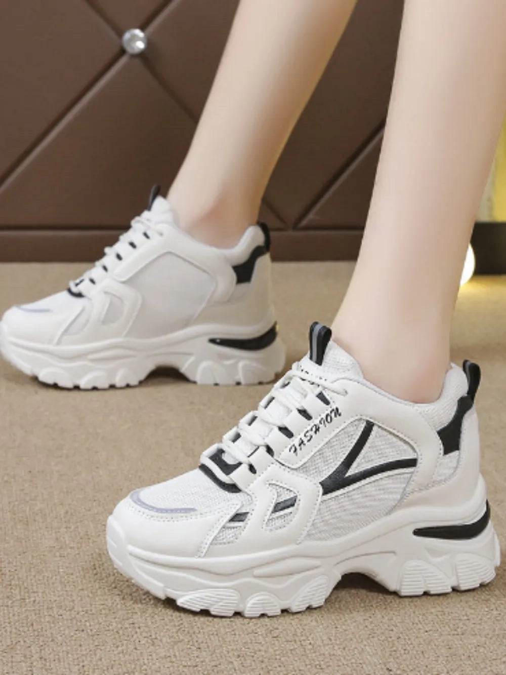 Premium Mesh Lace Up Platform Sneakers