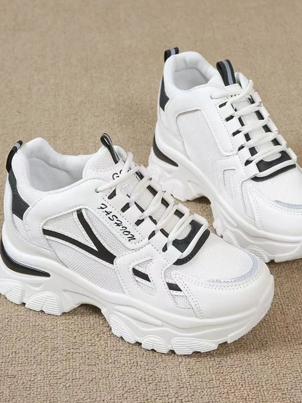 Premium Mesh Lace Up Platform Sneakers