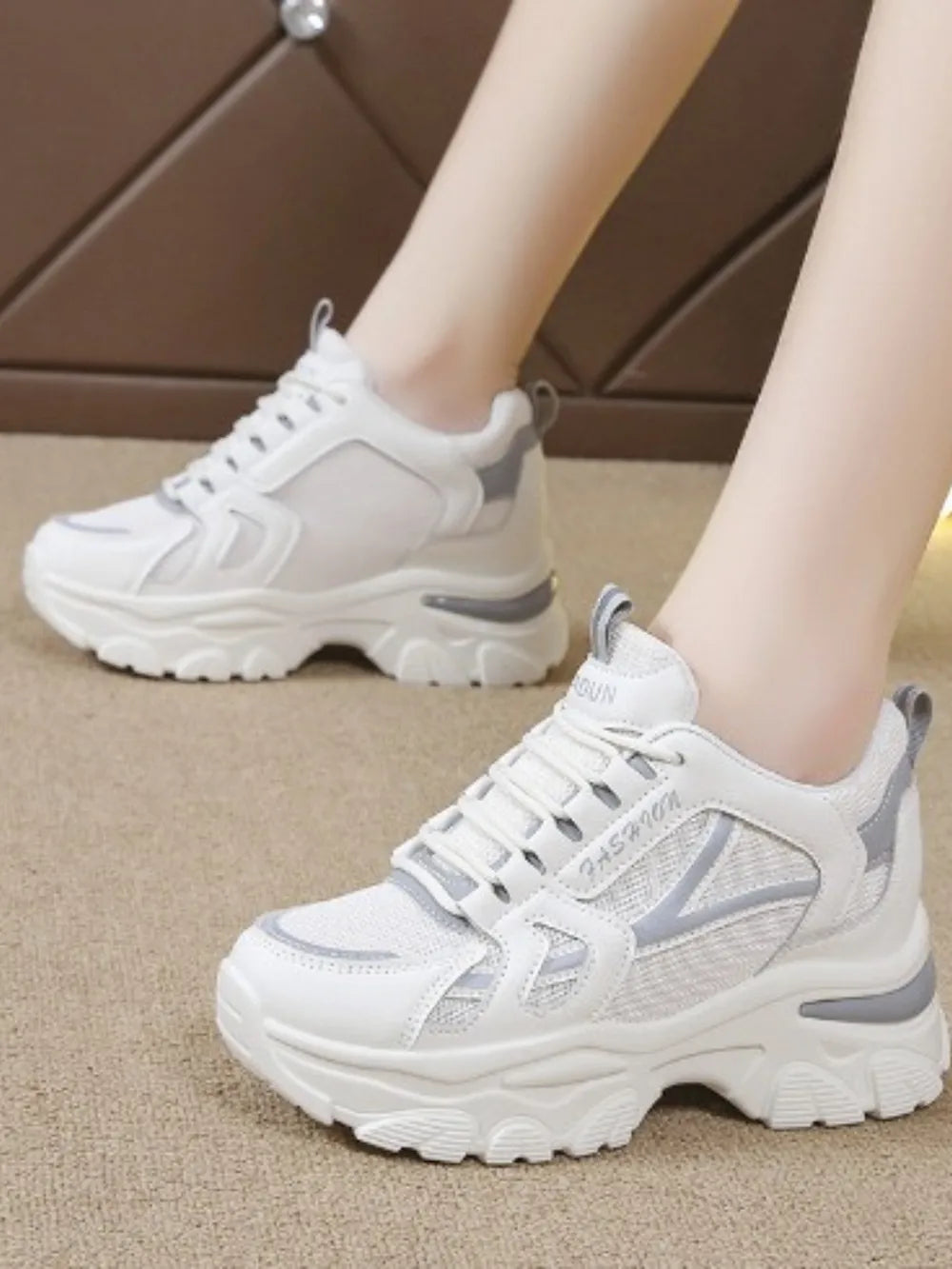 Premium Mesh Lace Up Platform Sneakers